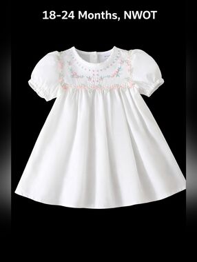 White Baby Dress with Pastel Floral Embroidery